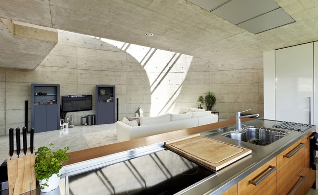 beautiful modern house in cement, interior, open space